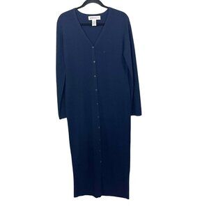 Vintage Jones &‎ Co Navy Blue Merino Wool Duster Cardigan Sweater Dress LARGE